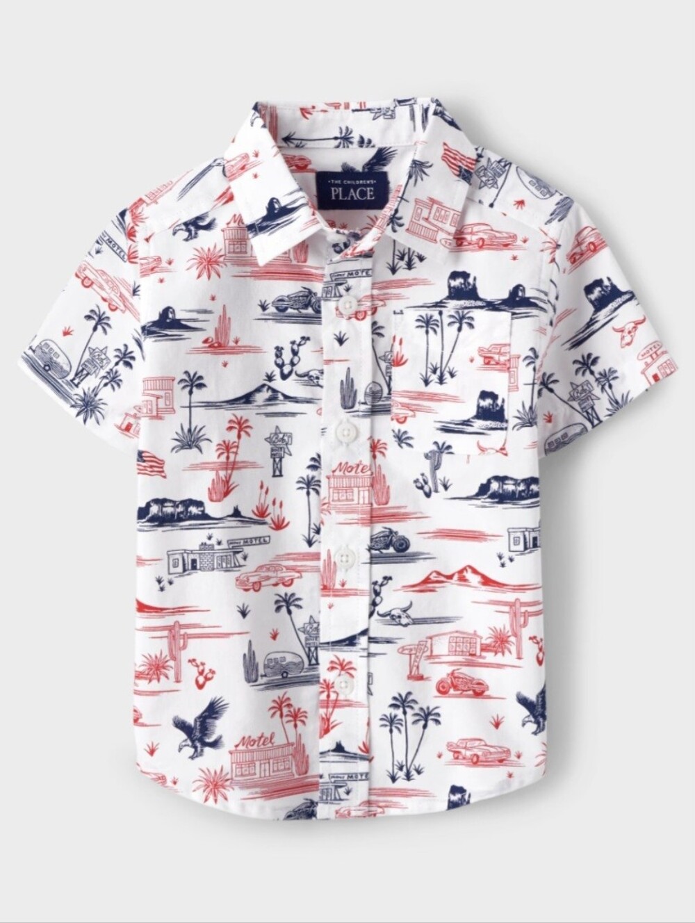 Red Navy Scenic Print Button-Up Shirt Baby Toddler Boys Print Poplin Toddler Set
